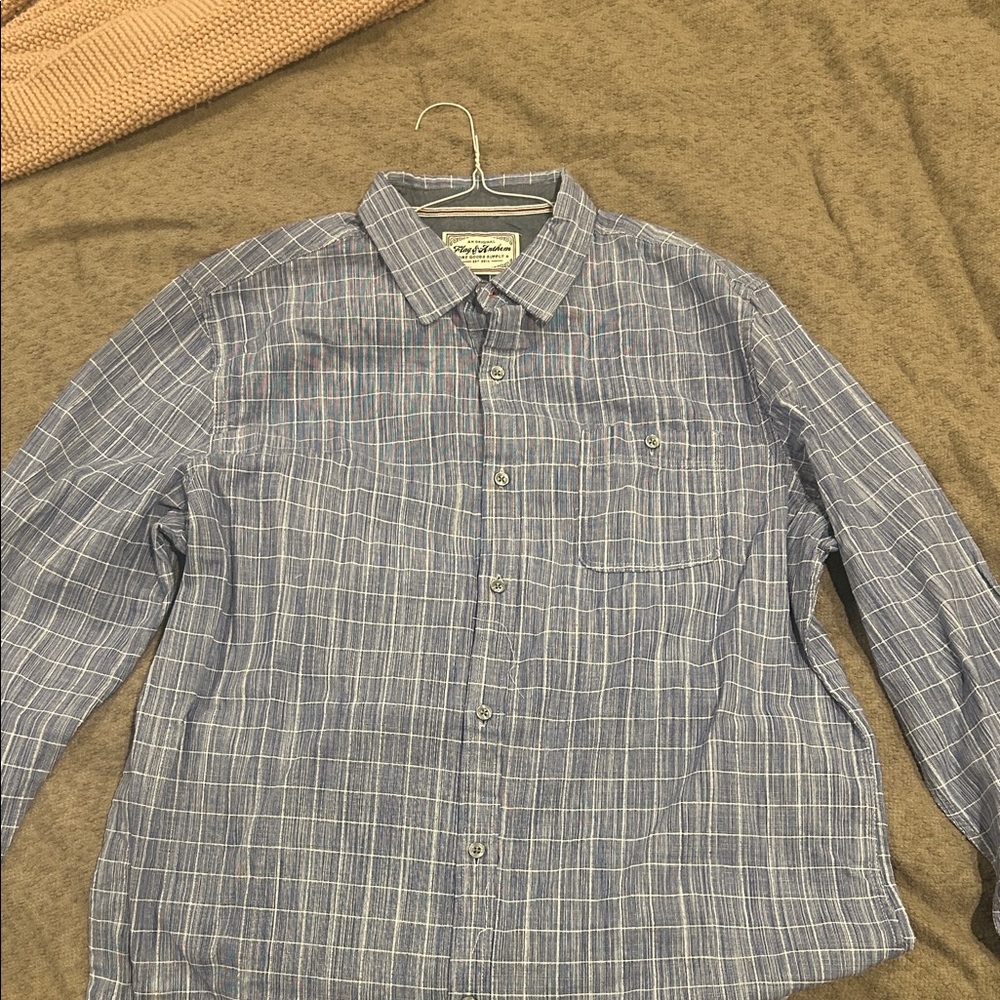 Men's Blue Plaid Button-Down Shirt